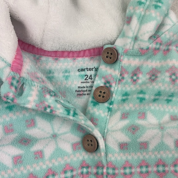 Carters Fleece Hooded Snowflake Onesie Size 18-24 months - Picture 3 of 8
